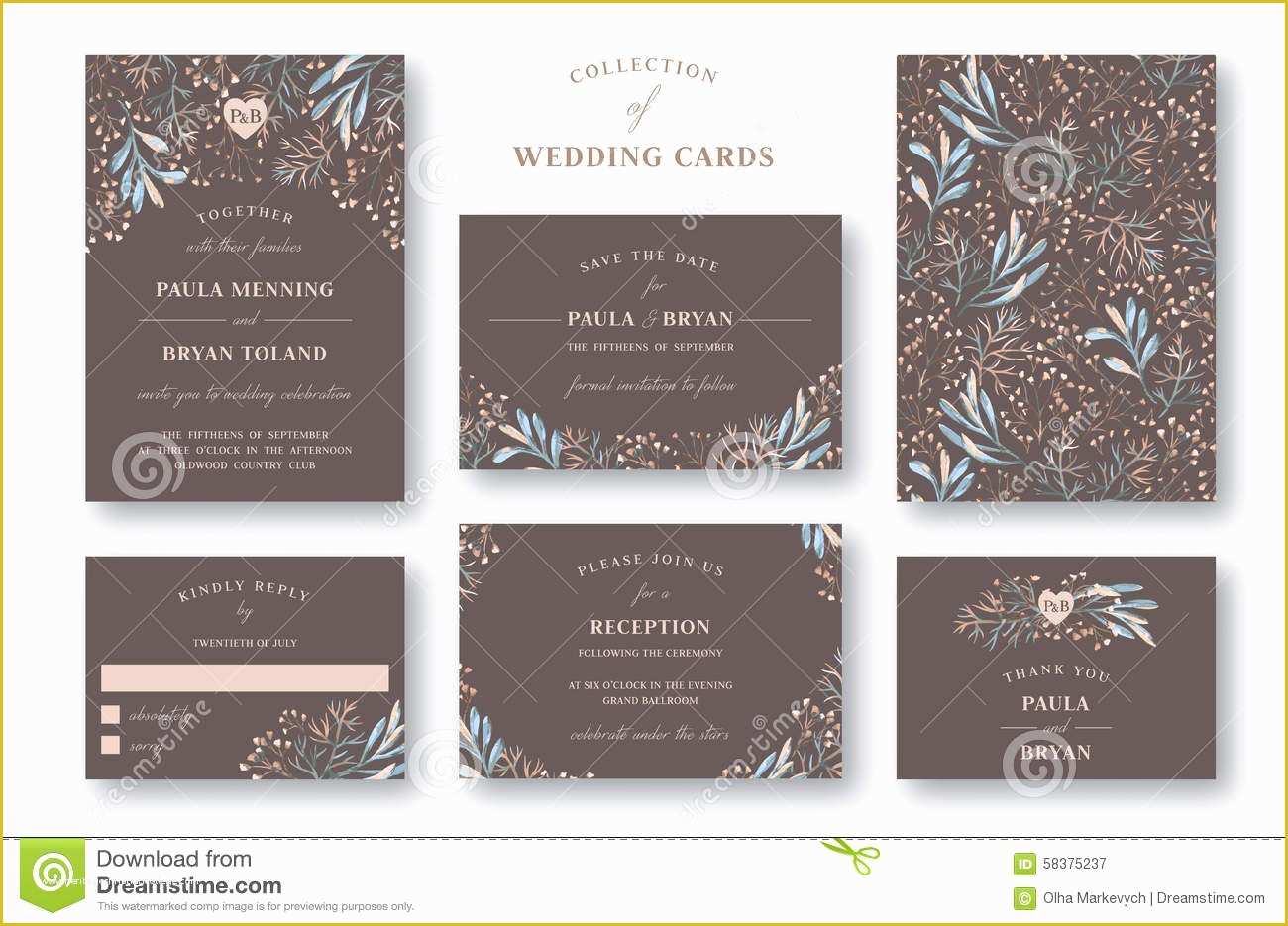 Free Reception Card Template Of Collection Wedding Invitation Stock Vector Image