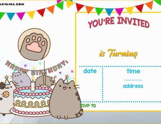 Free Reception Card Template Of Free Printable Pusheen Birthday Invitation Template