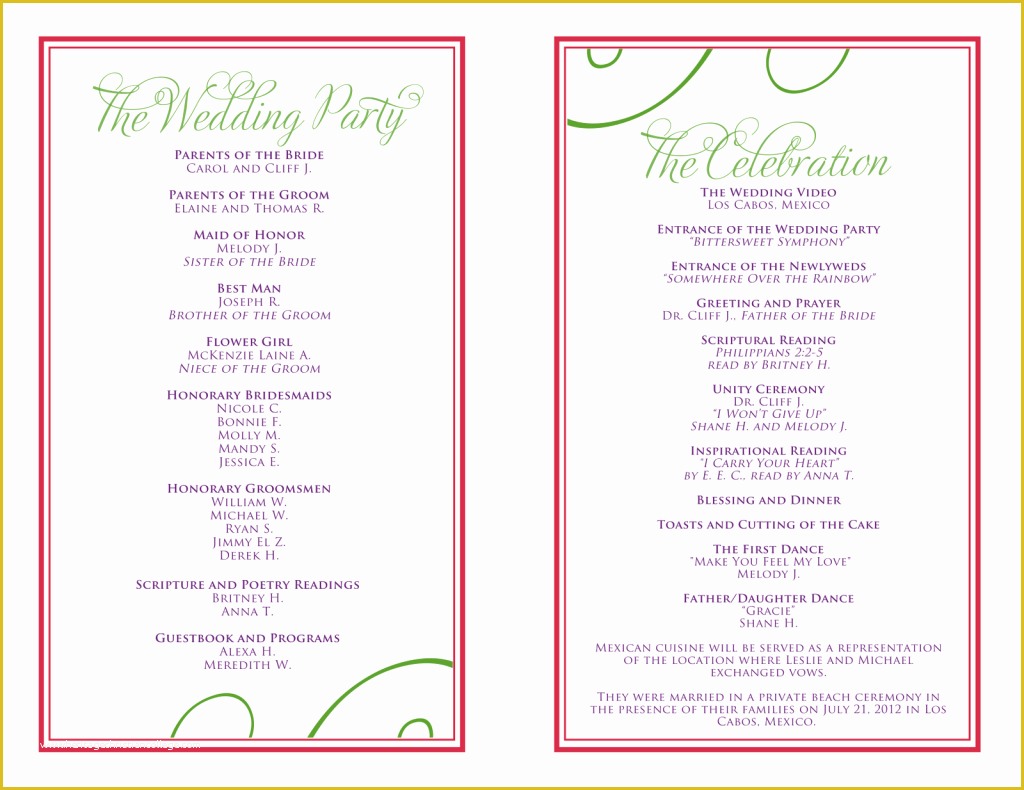 Free Reception Card Template Of Wedding Itinerary Templates Free Reception Programs