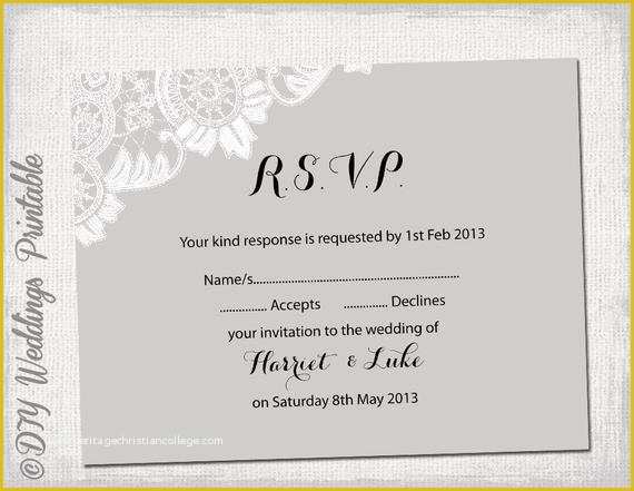 Free Reception Card Template Of Wedding Rsvp Template Diy Silver by