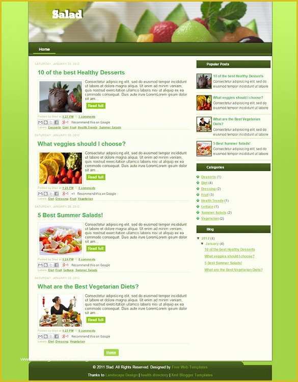 Free Recipe Blog Templates Of Food Recipe Blog Website Templates & themes