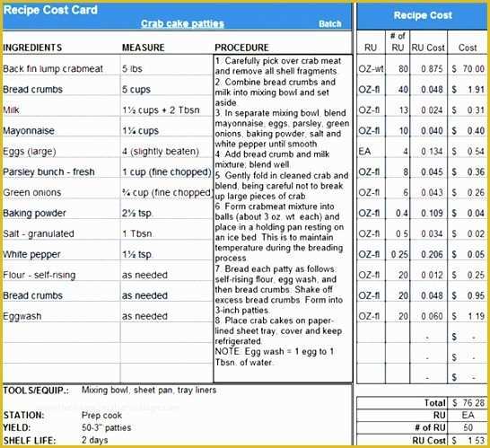 Free Recipe Costing Template Of 10 Food Cost Excel Template ...