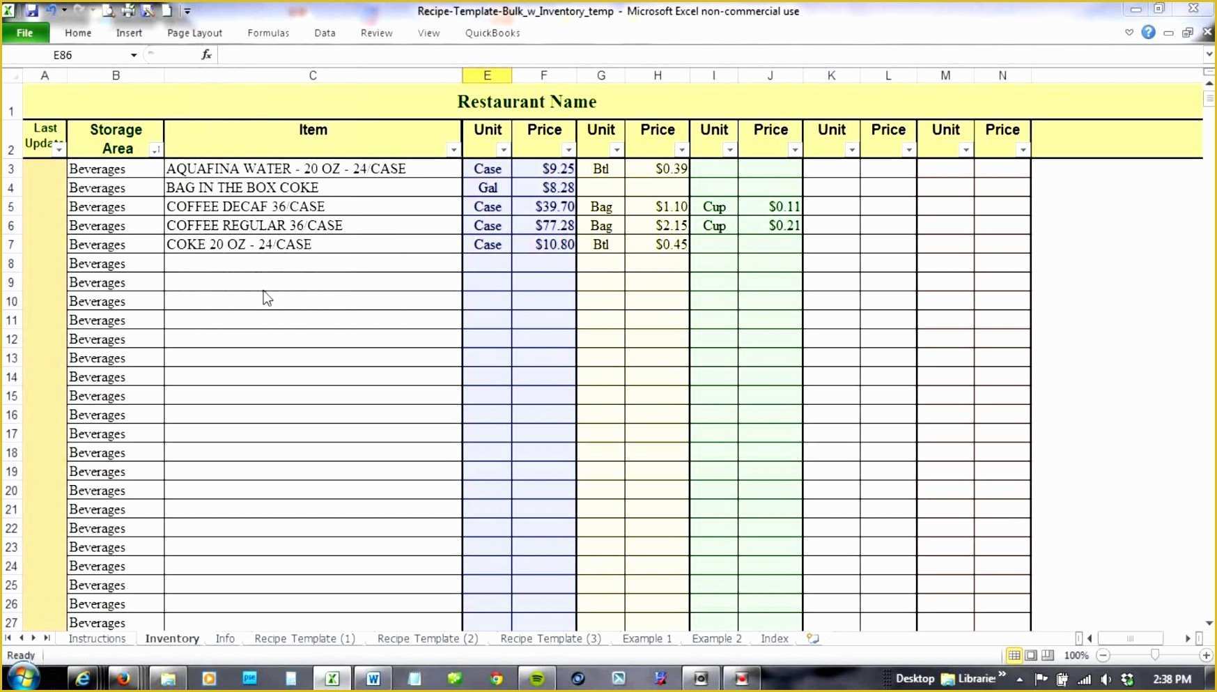 Free Recipe Costing Template Of 10 Food Cost Excel Template Exceltemplates Exceltemplates