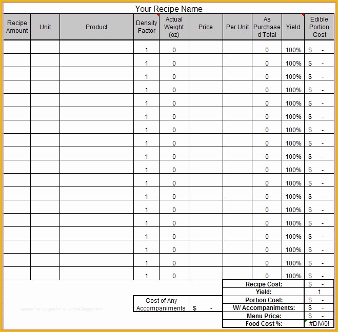 Free Recipe Costing Template Of 11 Restaurant Food Cost Spreadsheet