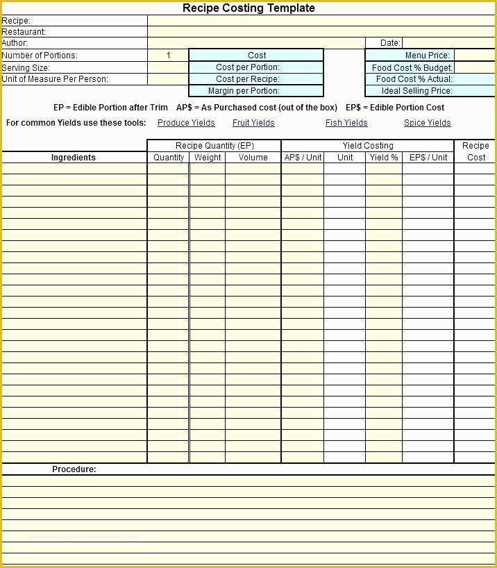 Free Recipe Costing Template Of Food Cost Analysis Spreadsheet Free Recipe Costing