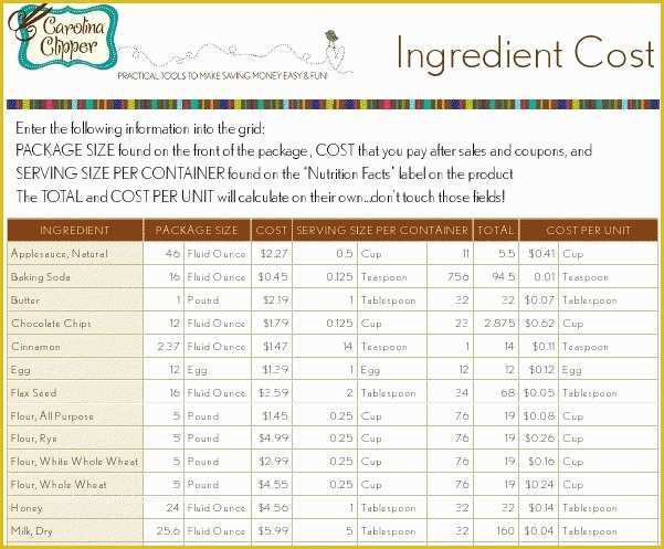 Free Recipe Costing Template Of Free Able Recipe Cost Calculator Spreadsheet