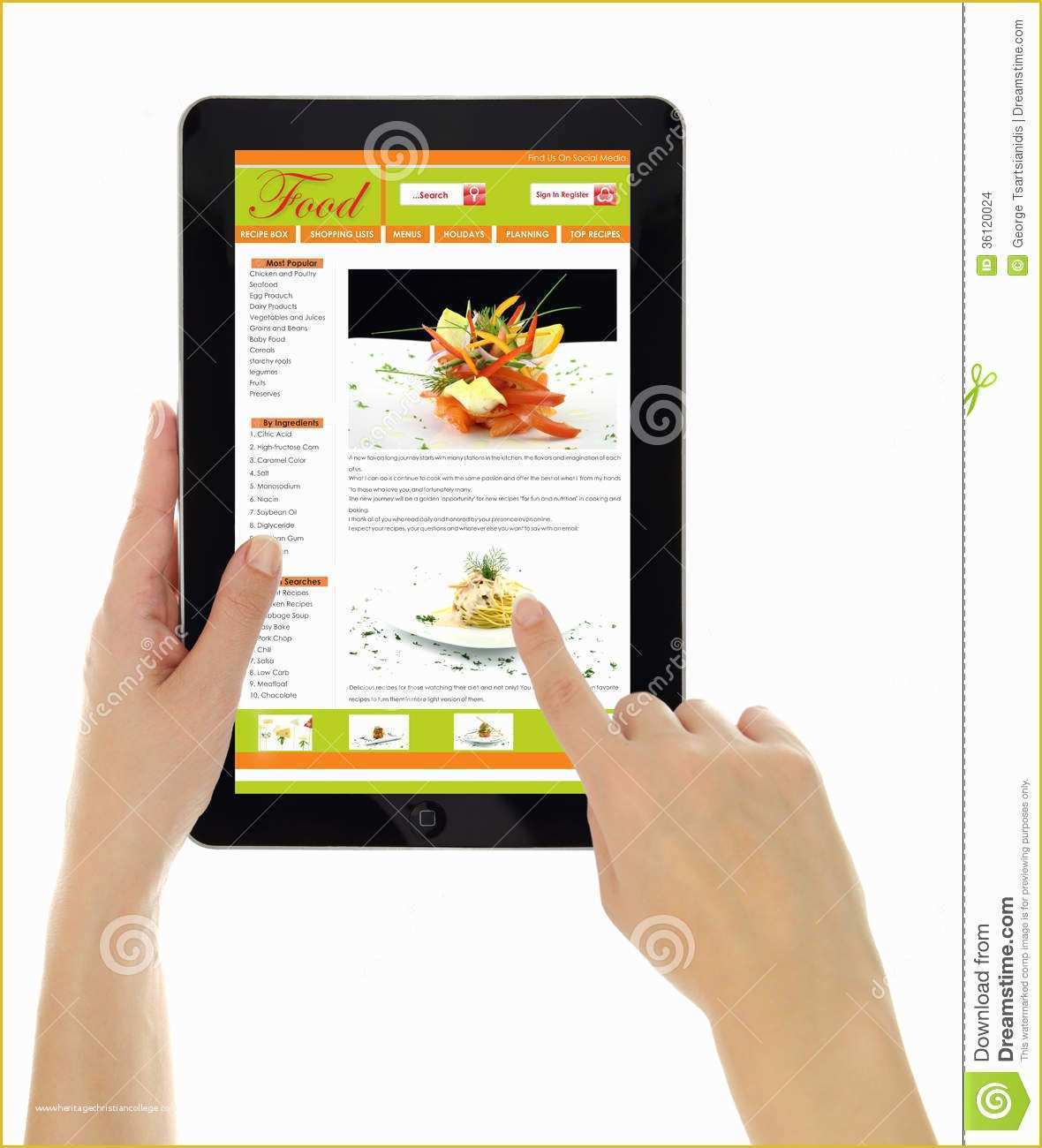 Free Recipe Website Template Of Tablet with Recipe Website Template isolated Editorial