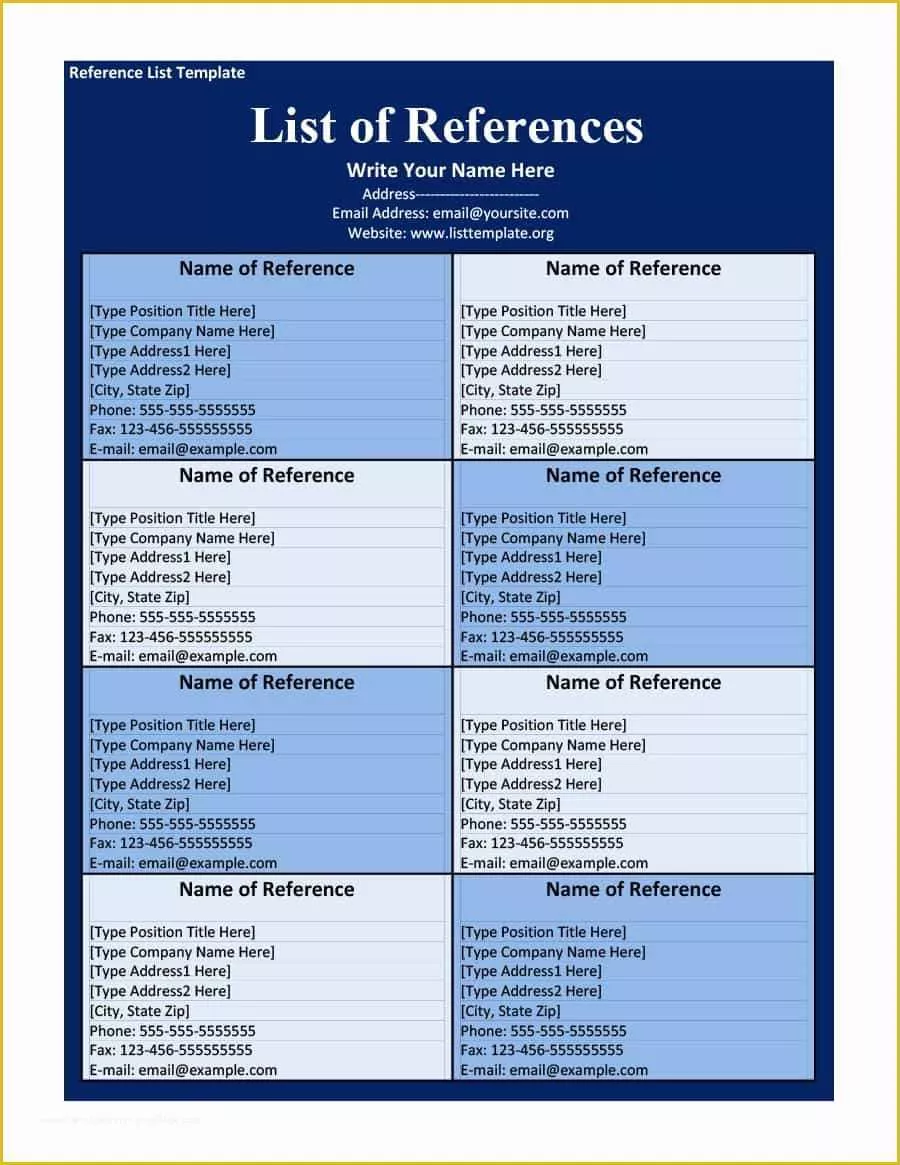 Free Reference Template Of 40 Professional Reference Page Sheet Templates