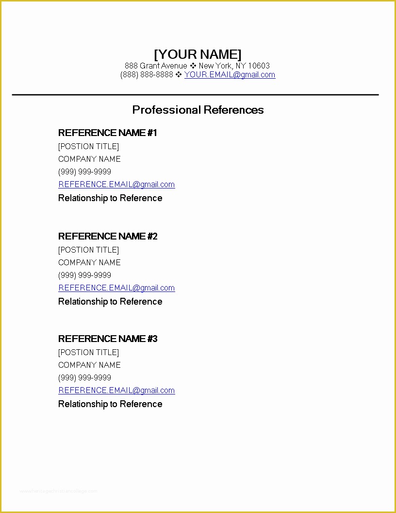 Free Reference Template Of Free Professional Reference Page Template