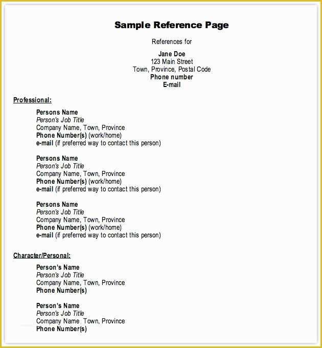 Free Reference Template Of Free Resume References Template