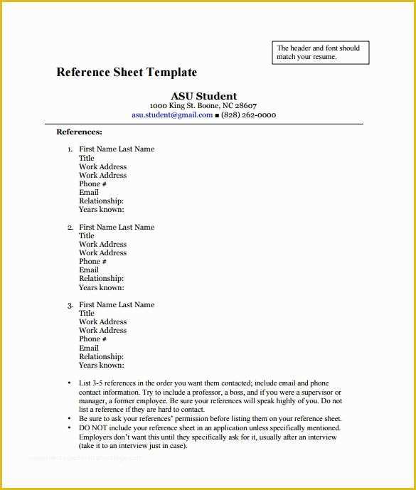 Free Reference Template Of Reference Sheet Template 30 Free Word Pdf Documents