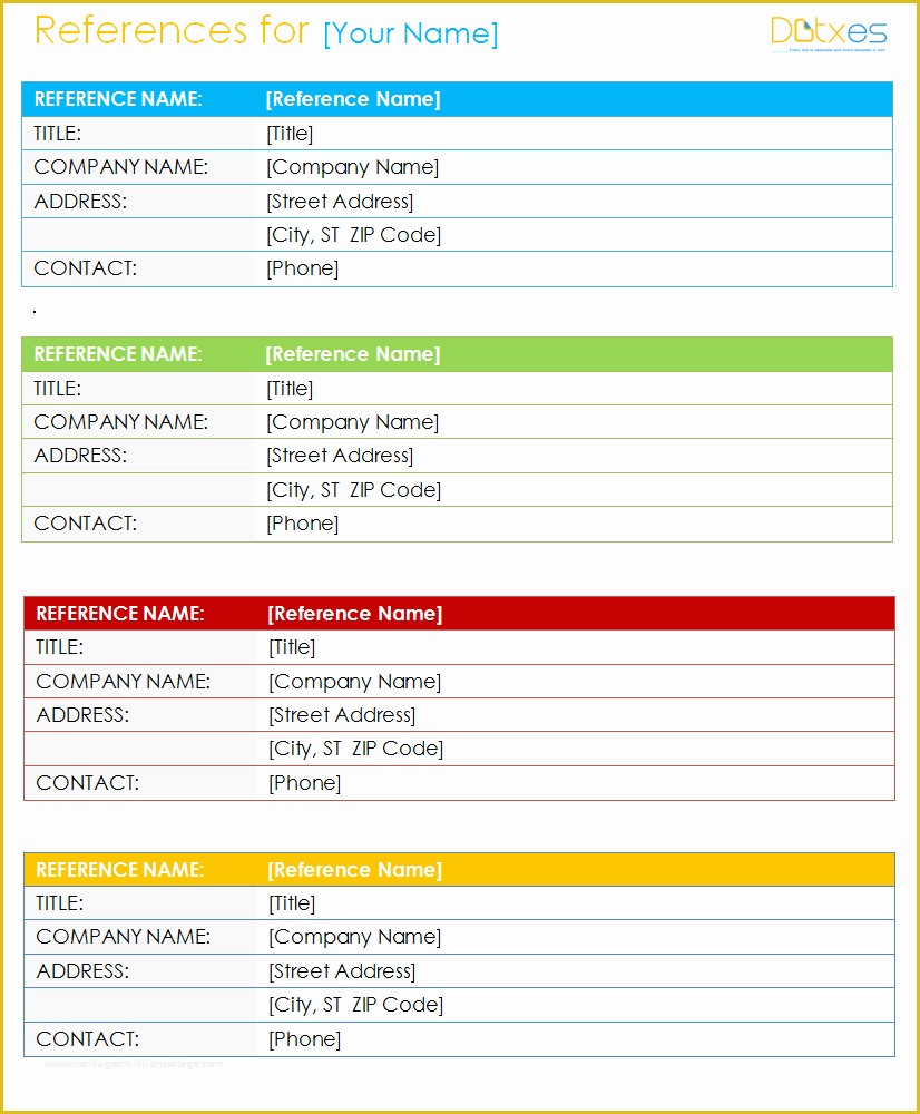 Free Reference Template Of Template Free Reference List Template Reference List