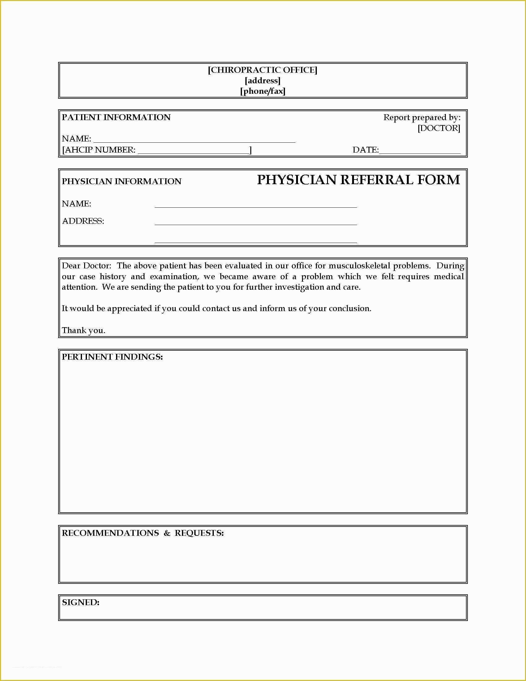 Free Referral form Template Of Chiropractic Report Findings Template Templates Station