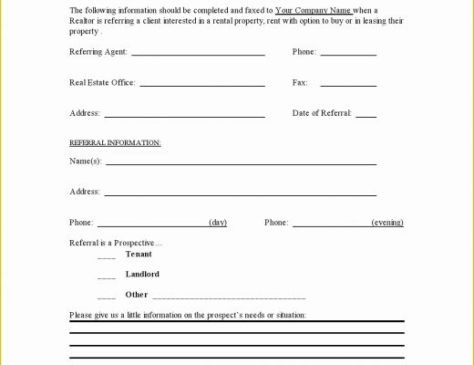 Free Referral form Template Of Free Printable Real Estate Referral form Template Pdf