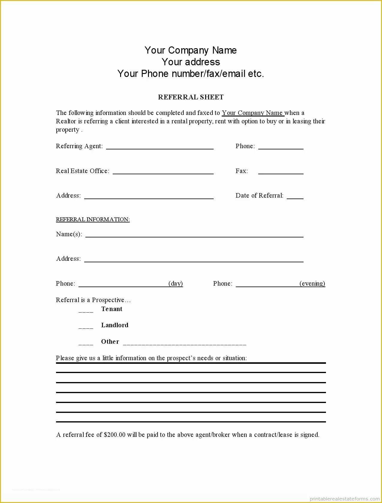 Free Referral form Template Of Free Printable Real Estate Referral form Template Pdf