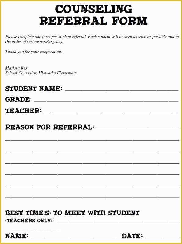 Free Referral form Template Of Individual Counseling Documents Elementary School Counseling