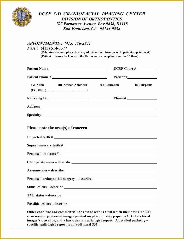 Free Referral form Template Of Ucsf Cbct Referral form