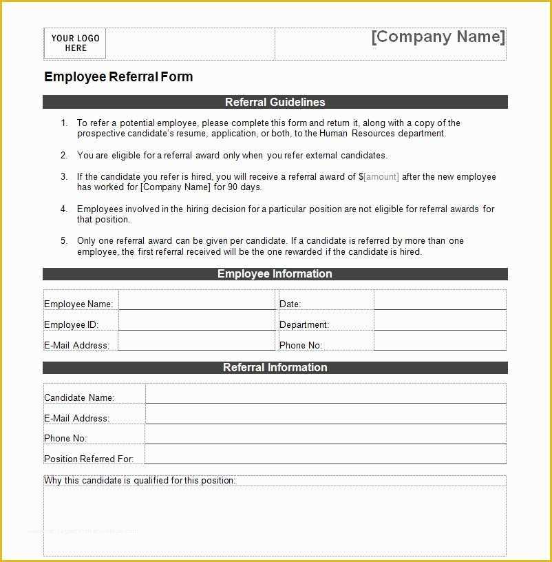 Free Referral Program Template Of Employee Referral form