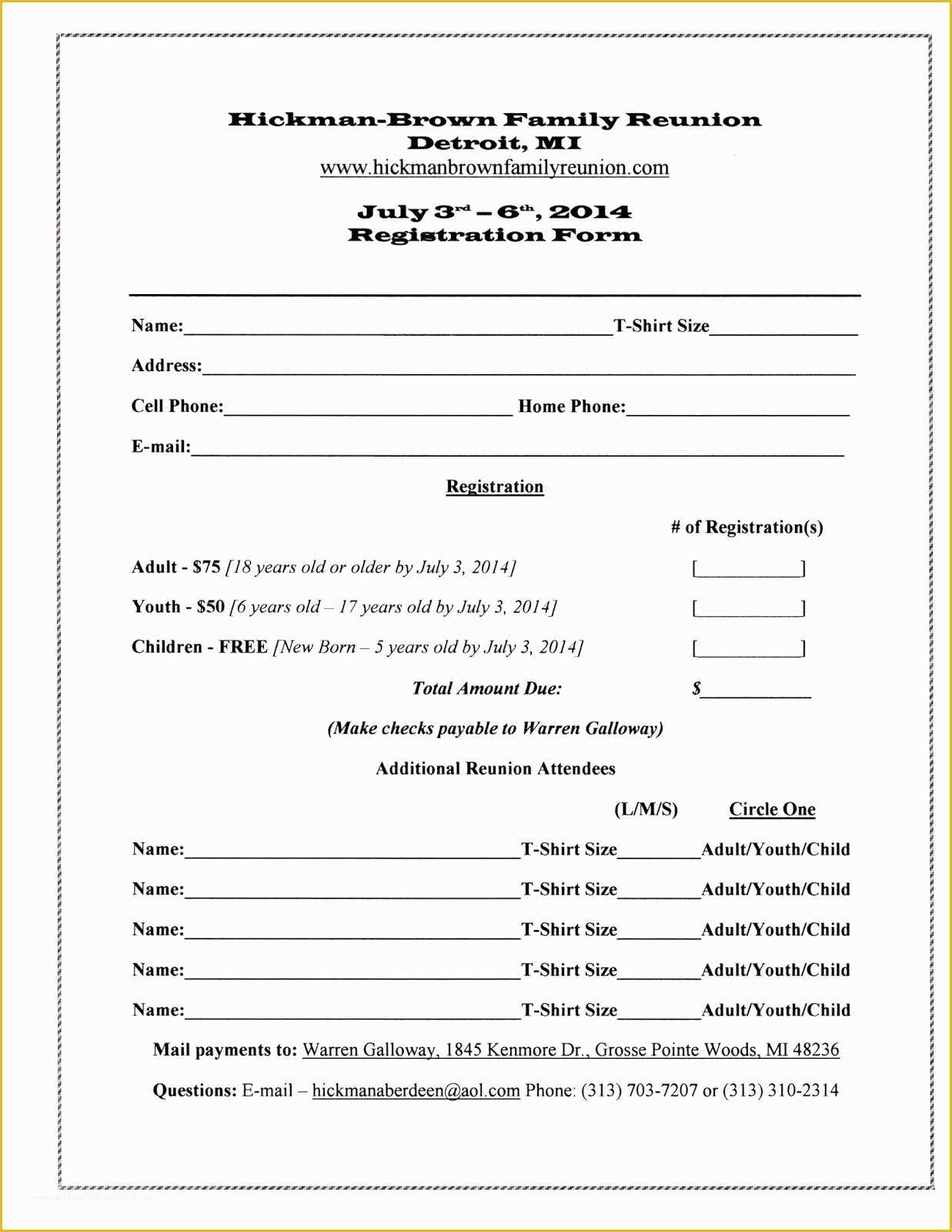 Free Registration form Template Of 7 Best Of Family Reunion forms Printable Free