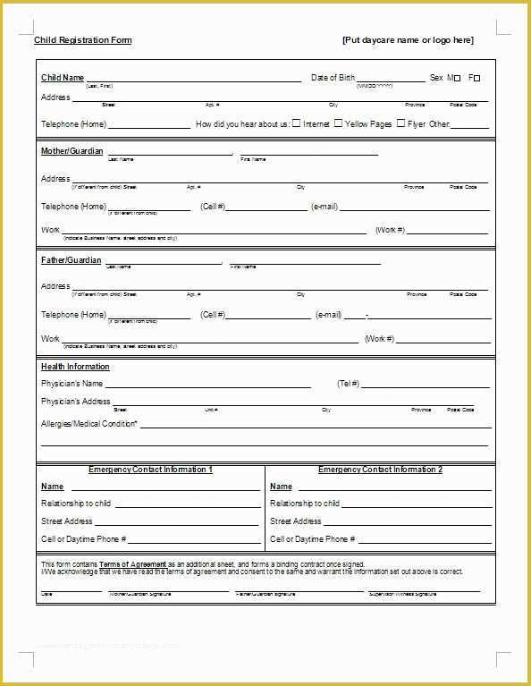 Free Registration form Template Of Preschool Registration form Template