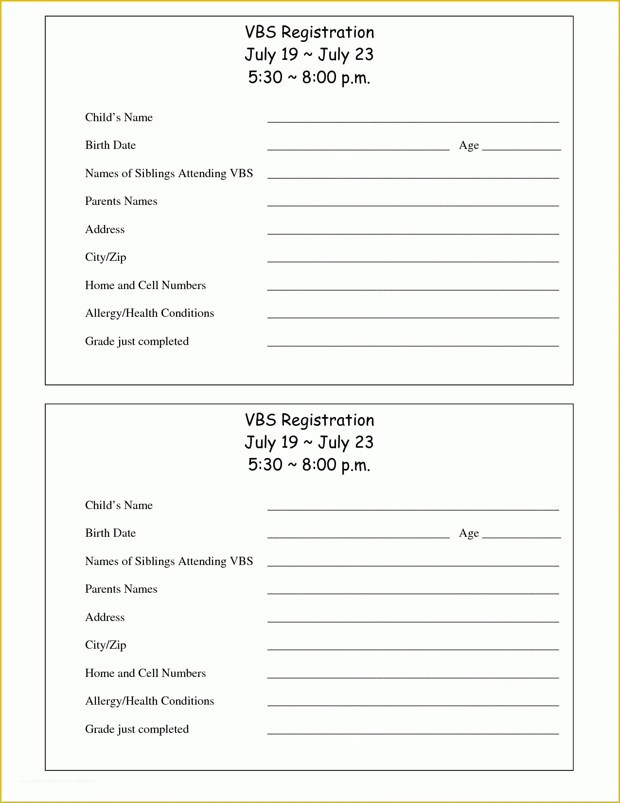 Free Registration form Template Of Printable Vbs Registration form Template