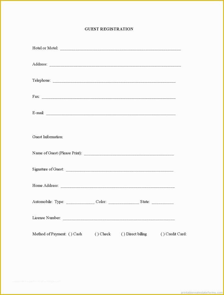 Free Registration form Template Of Sample Printable Guest Registration form