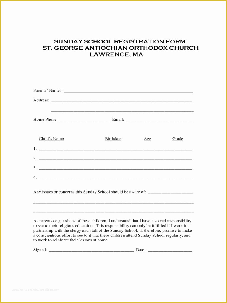 Free Registration Form Template Of Sunday School Registration Form 2 