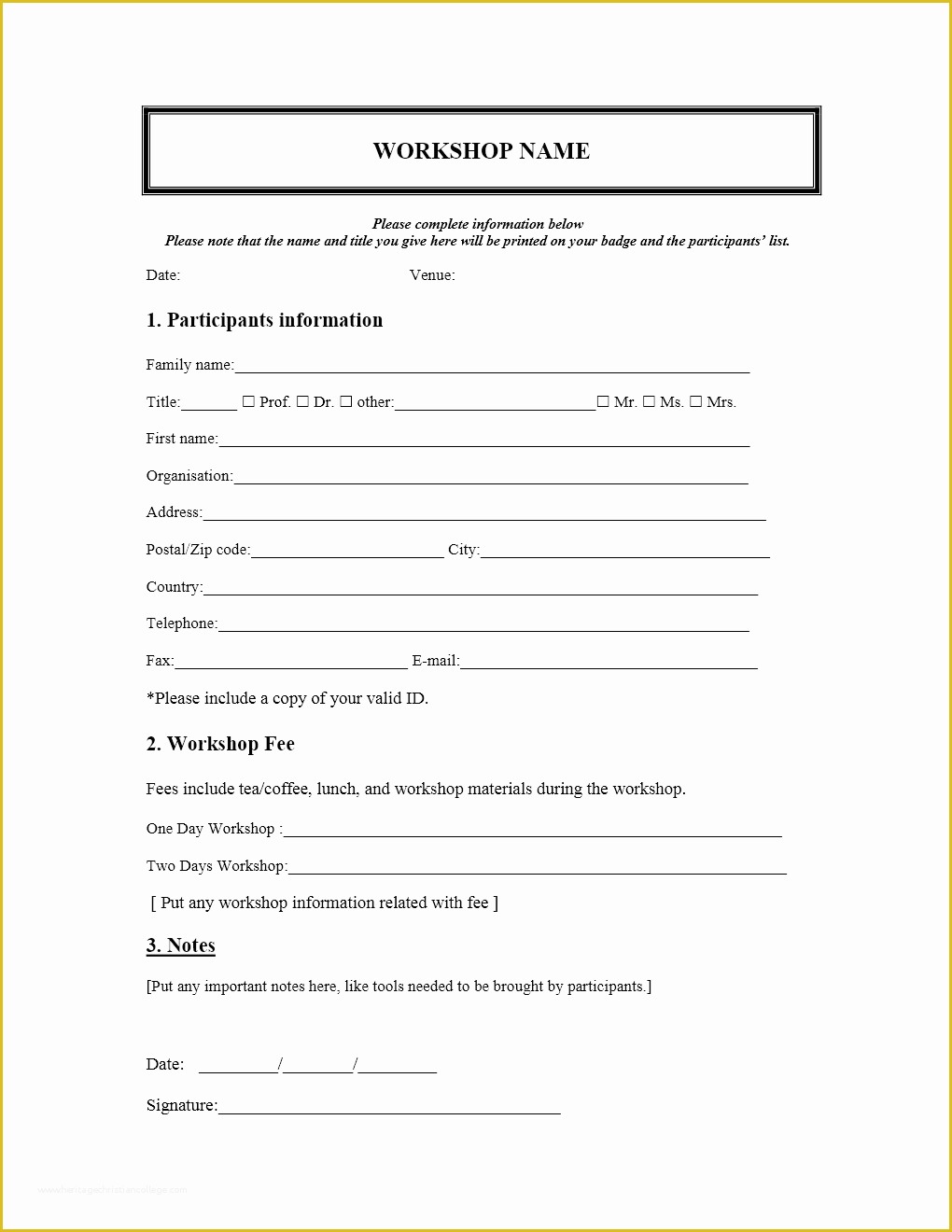 Free Registration form Template Of Workshop Registration form