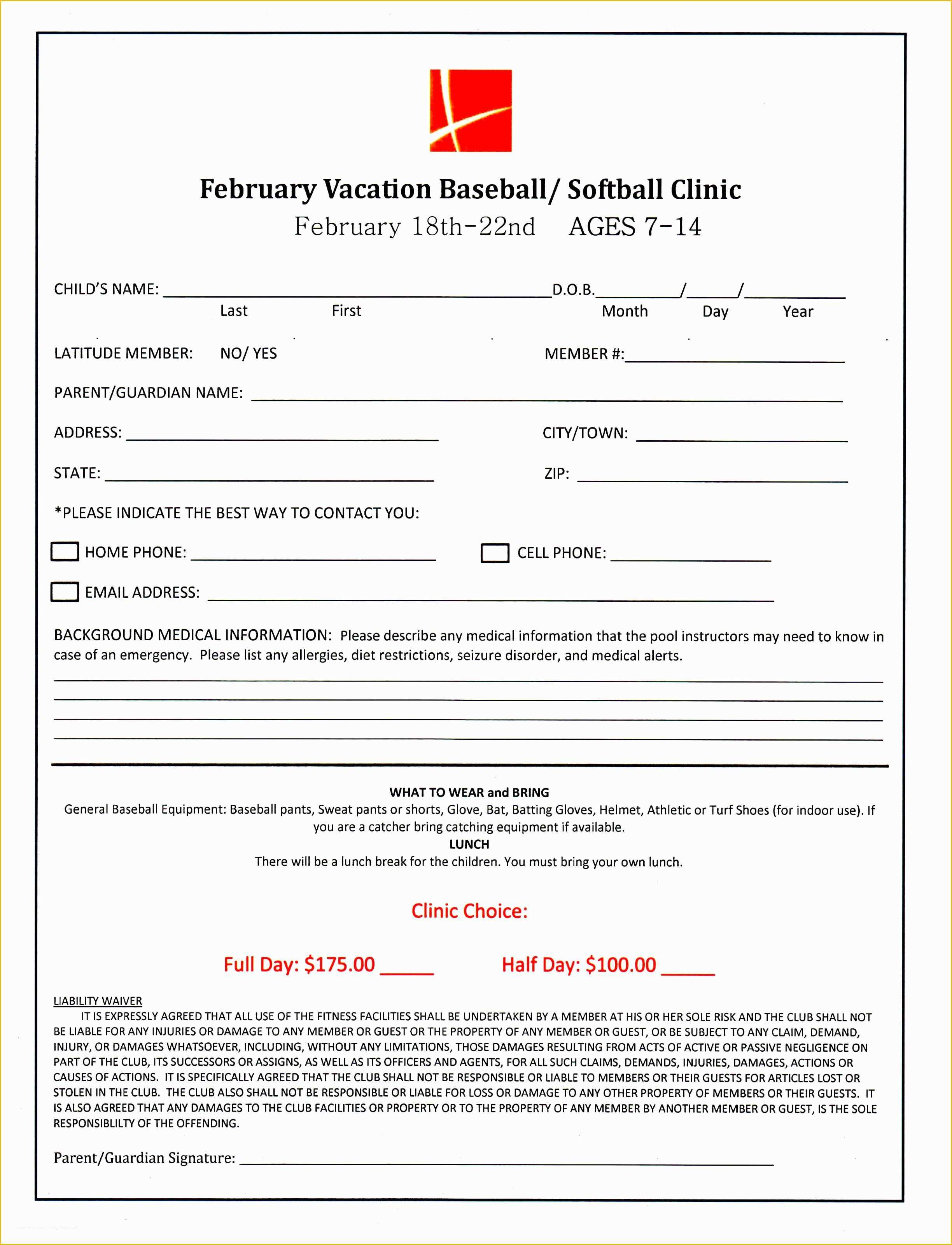 Free Registration Template Of 7 Baseball Registration form Template Piuur