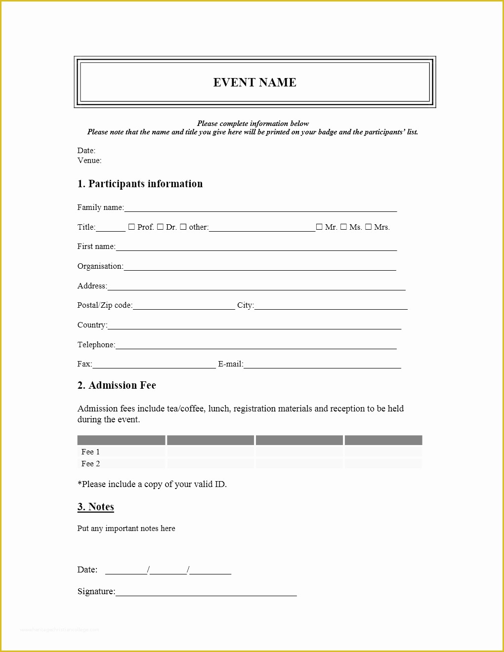 Free Registration Template Of event Registration form