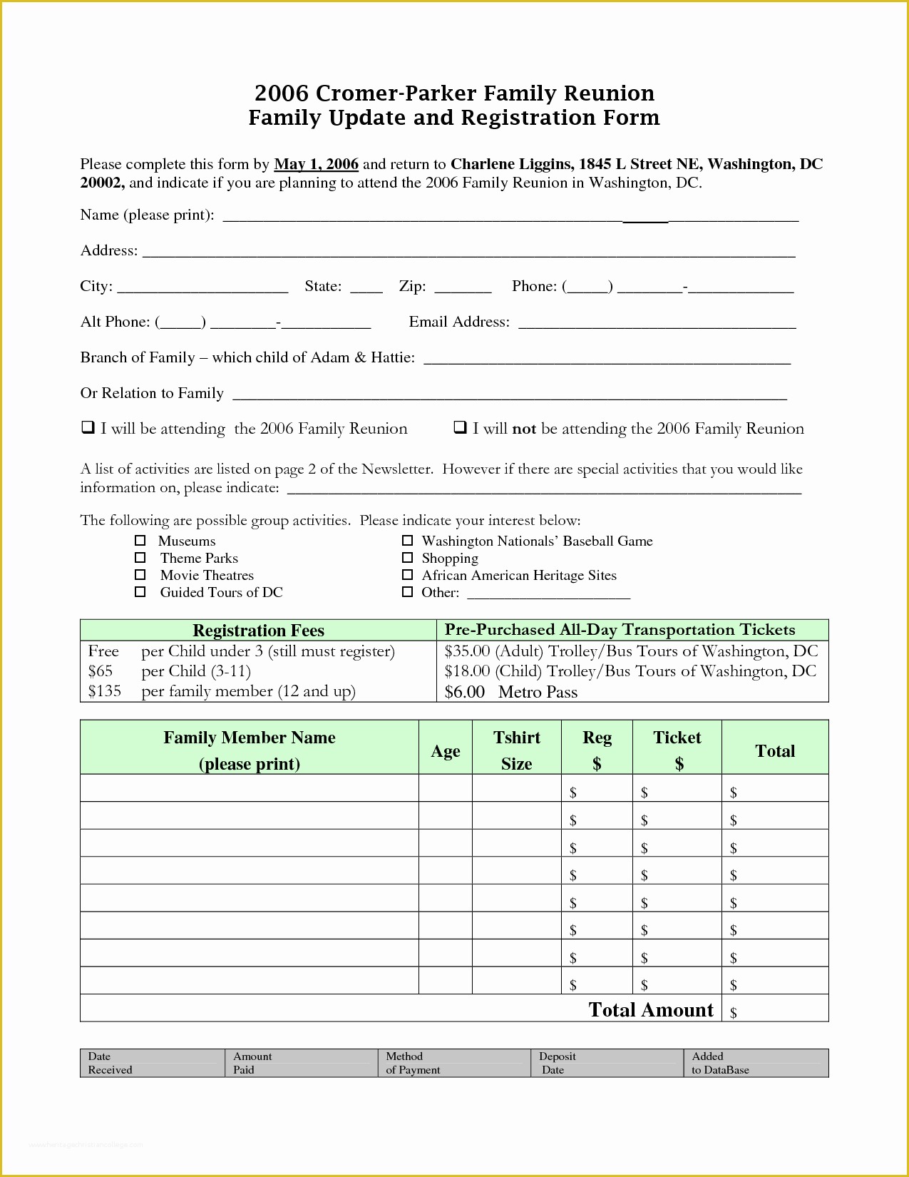 Free Registration Template Of Family Reunion Registration form Template