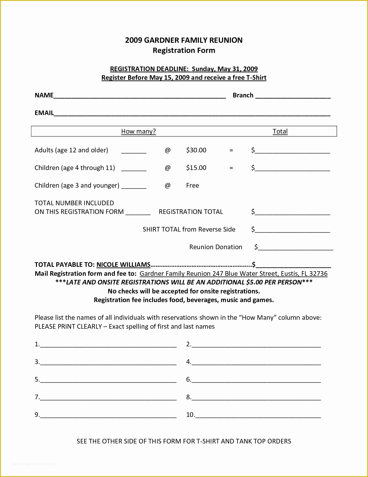 Free Registration Template Of Family Reunion Registration form Template …