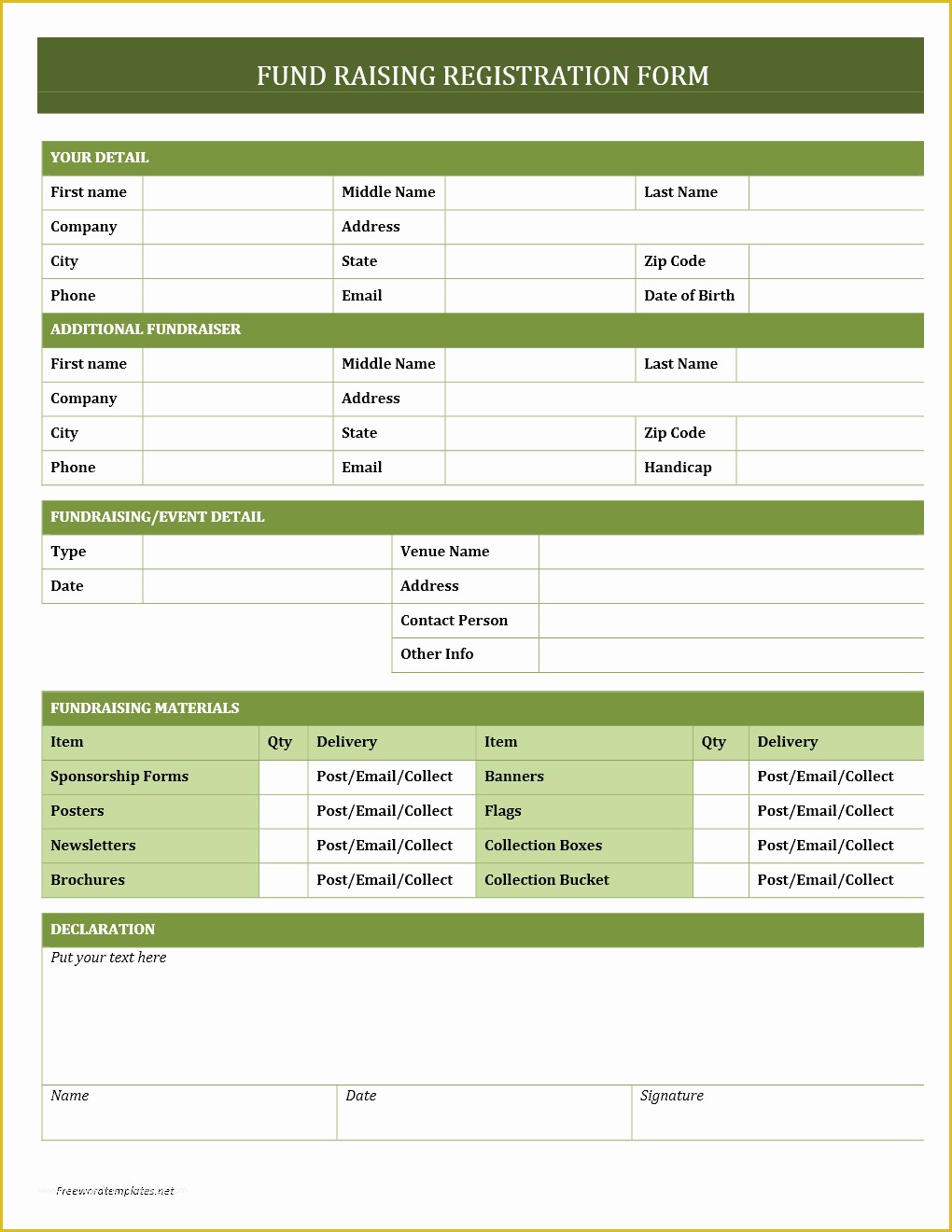 Free Registration Template Of Fundraising Registration form