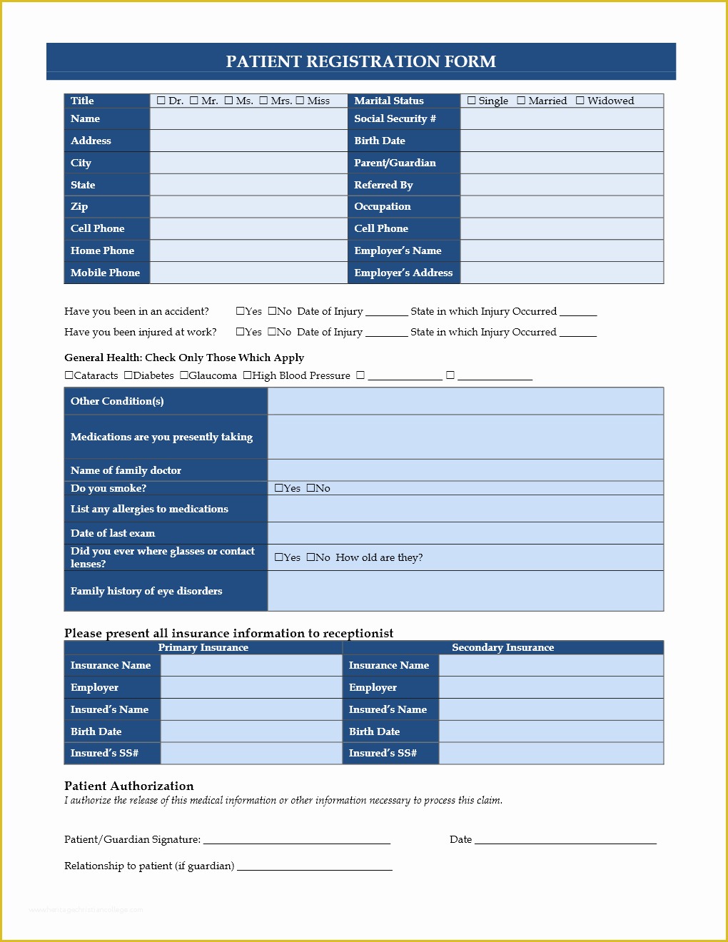 Free Registration Template Of New Patient Registration form