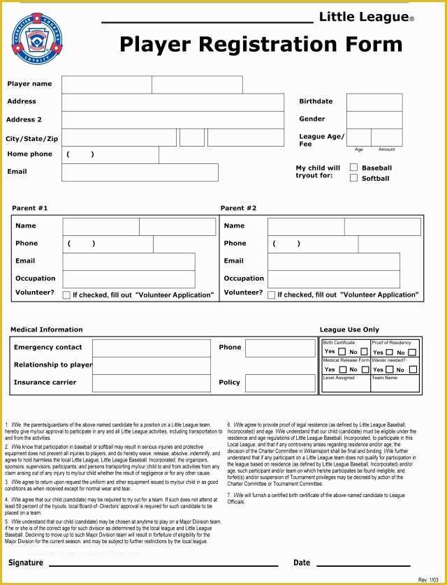 Free Registration Template Of Sports Registration forms Template Free Download