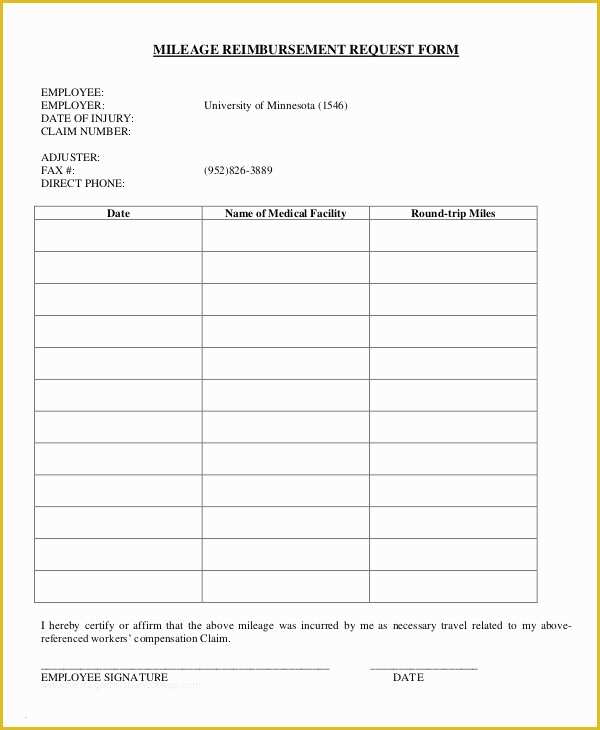 Free Reimbursement Request form Template Of Mileage Reimbursement form 9 Free Sample Example