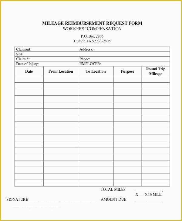 Free Reimbursement Request form Template Of Sample Mileage Reimbursement form 11 Examples In Word