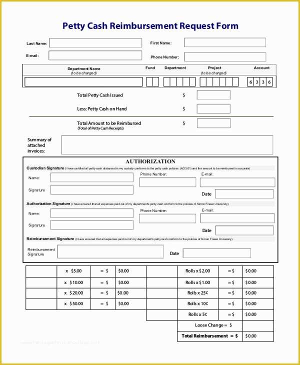 Free Reimbursement Request form Template Of Sample Petty Cash Reimbursement form 7 Free Documents