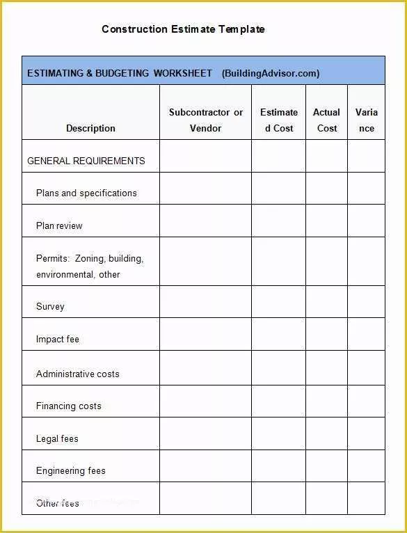 Free Remodeling Estimate Template Of 5 Construction Estimate Templates Pdf Doc Excel