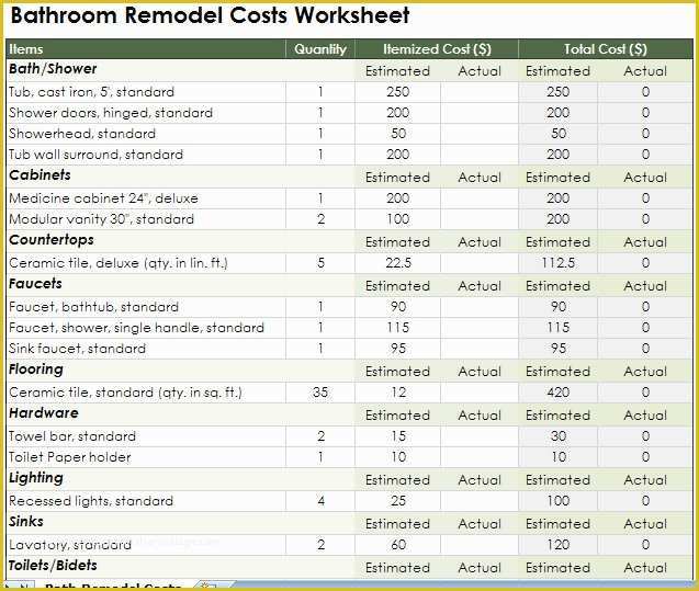 Free Remodeling Estimate Template Of Free Bathroom Remodeling Costs Template