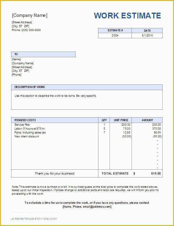 Free Remodeling Estimate Template Of Free Estimate Templates for Contractors – Amandae