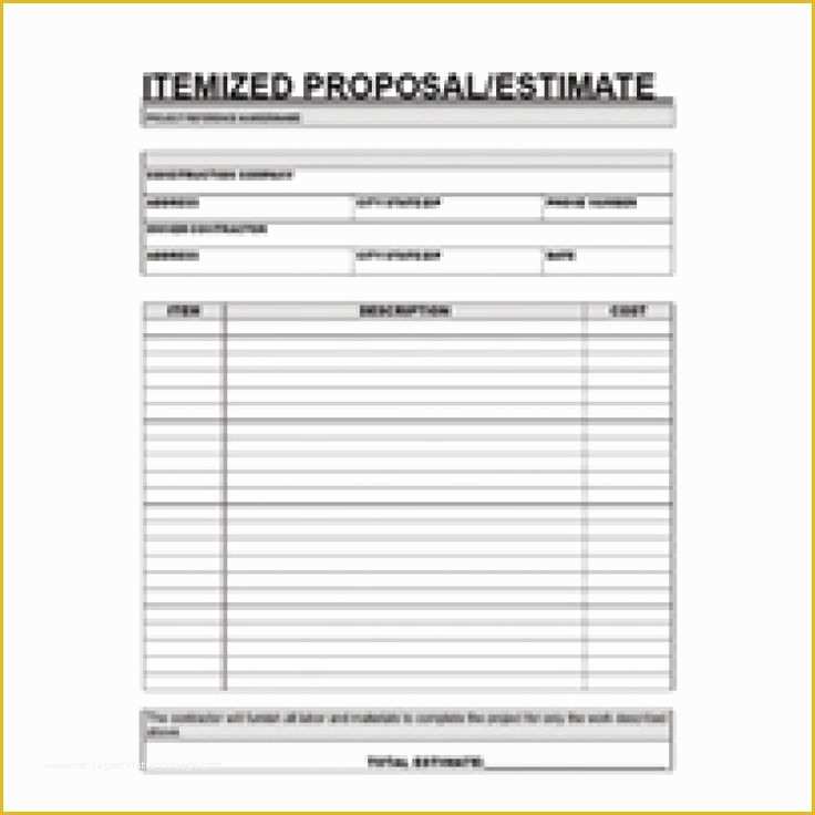 Free Remodeling Estimate Template Of Free Printable Contractor Proposal forms