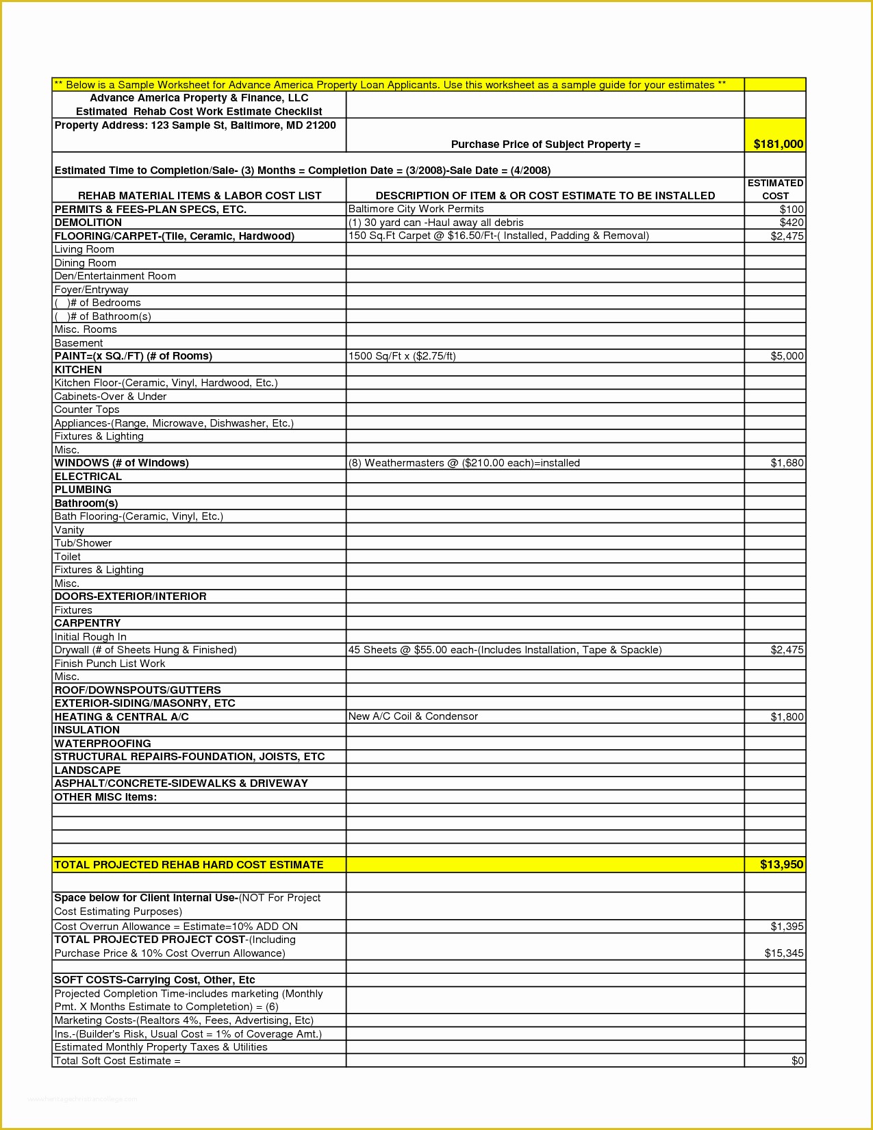 Free Remodeling Estimate Template Of Home Remodeling Estimator Cost Estimate Template