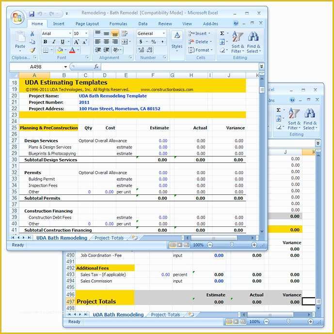 Free Remodeling Estimate Template Of Uda Construction Estimating Templates Remodeling Excel