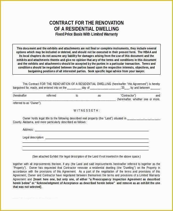 Free Renovation Contract Template Of 28 Contract Templates Free Sample Example format