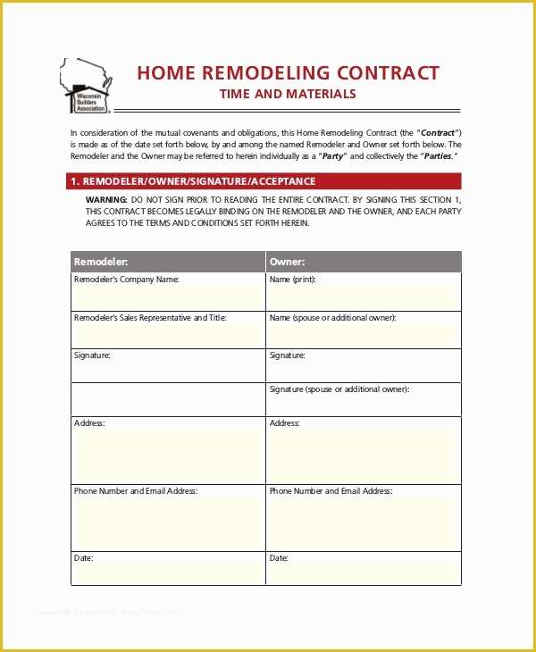 Free Renovation Contract Template Of 28 Contract Templates Free Sample Example format