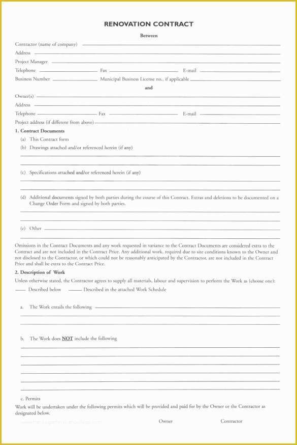 Free Renovation Contract Template Of 6 Renovation Contract Templates – Free Word Pdf format