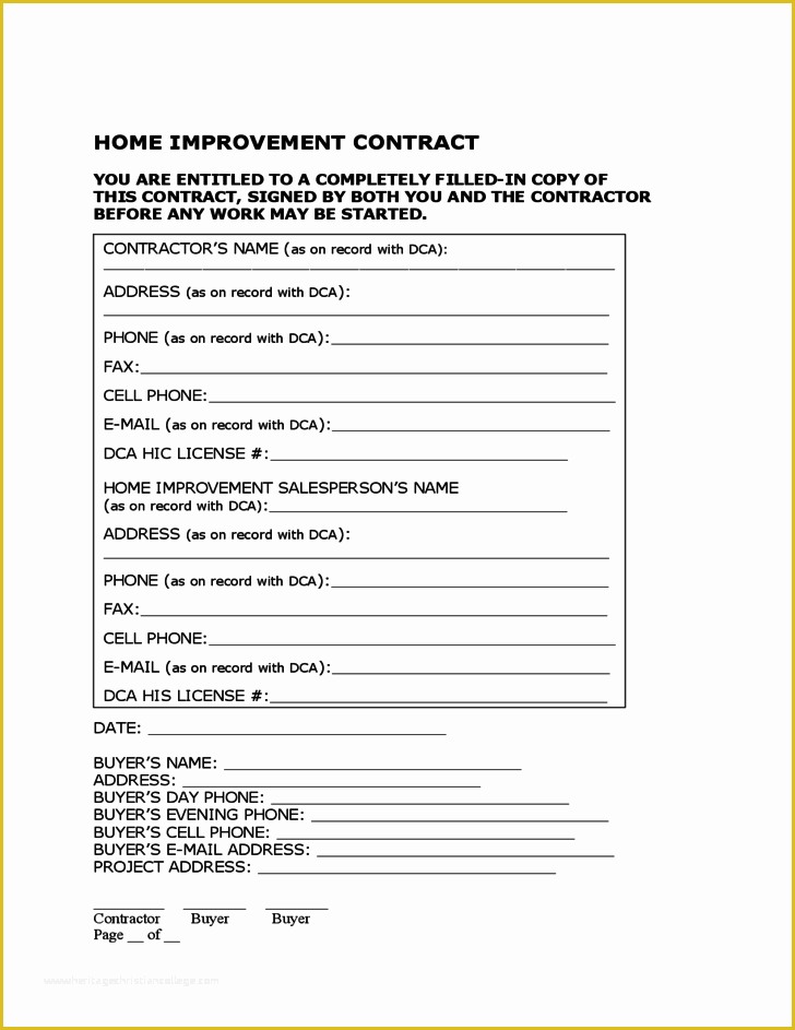 Free Renovation Contract Template Of Home Improvement Contract Free Download