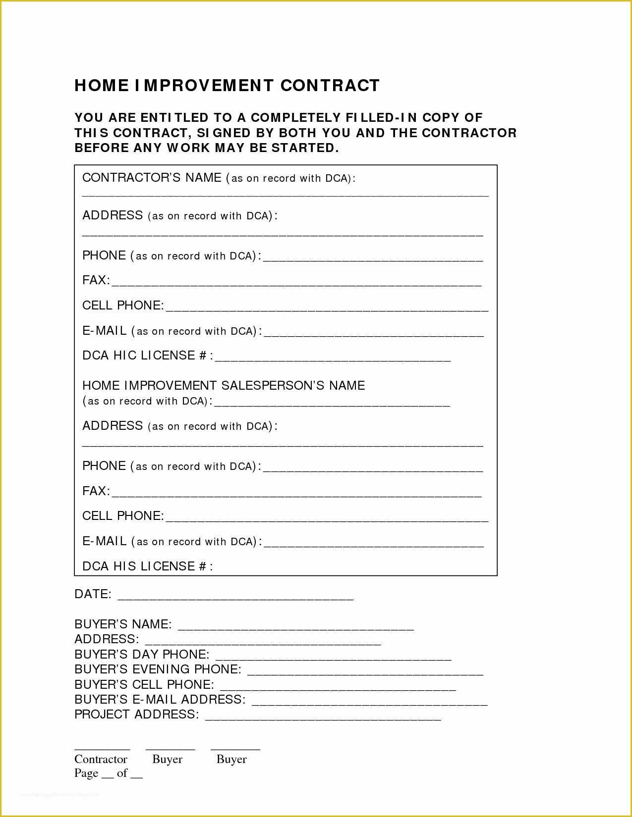 Free Renovation Contract Template Of Home Improvement Contract Free Printable Documents