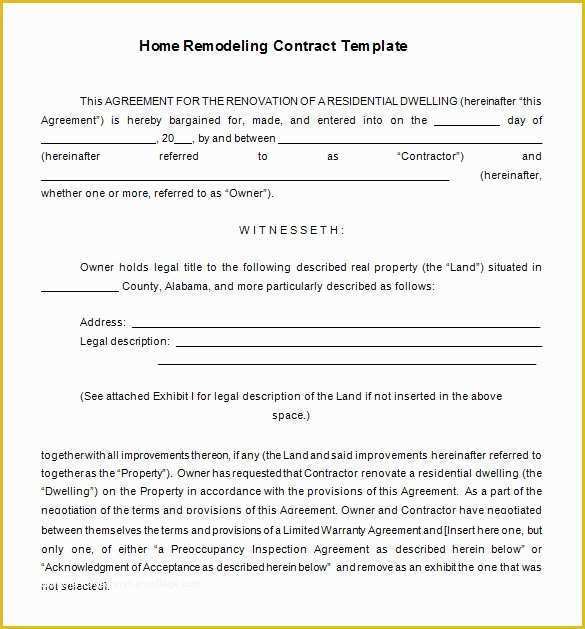 Free Renovation Contract Template Of Home Remodeling Contract Template 7 Free Word Pdf